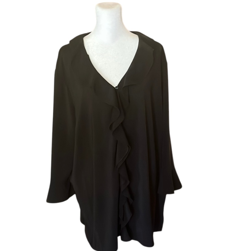 Worthington Woman Black Pendulum Ruffled Blouse Top Size 20W